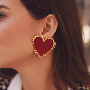 

Brand Designer Ear Studs Fashion Gold Metal frame Heart Earrings Colorful Drip Oil Geometric Earrings For Women Jewelry Gift
