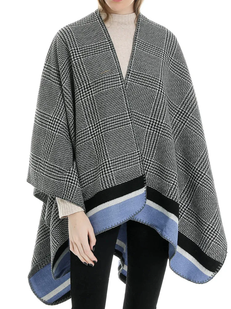 Chaqueta de Punto con Estampado de Poncho para Mujer DiaryLook de Gran tama/ño para Mujer Reversible