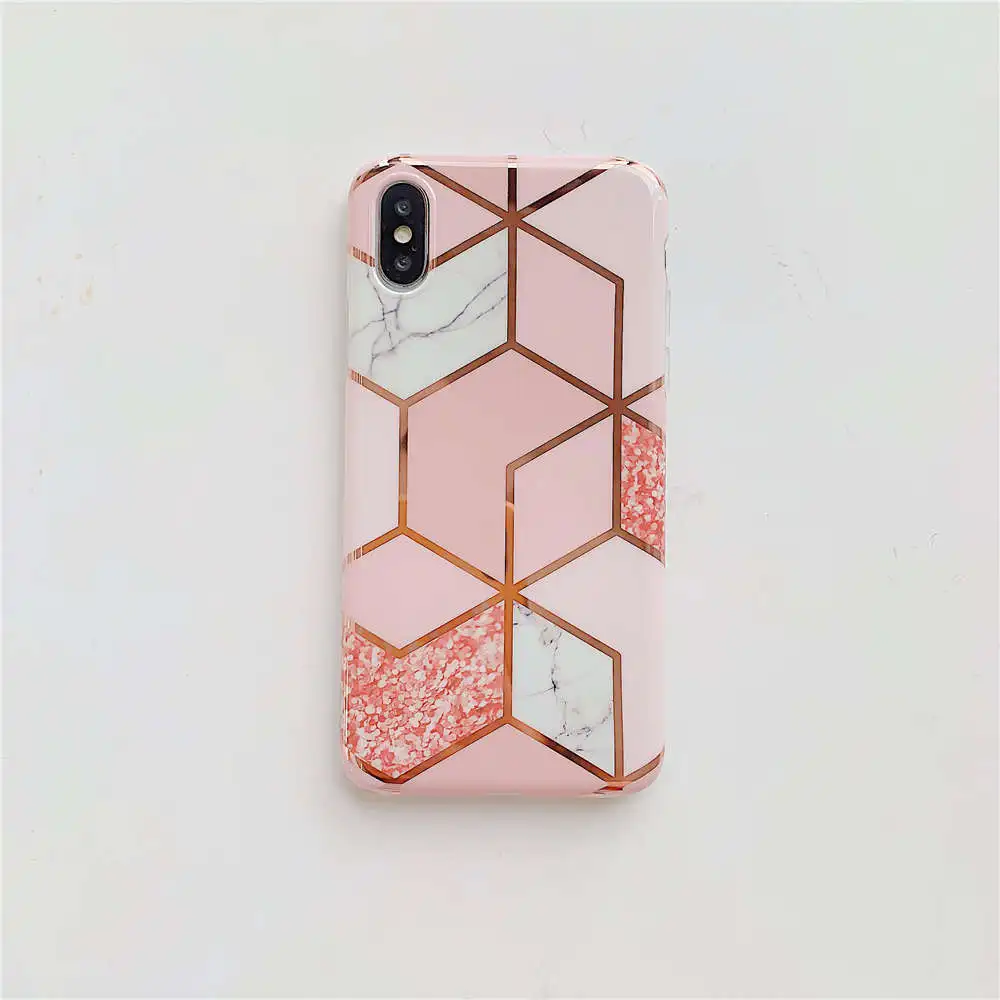 Pink 2 Покрытие геометрический мраморный чехол для iphone 7 XR 11 Pro Max чехол для iphone X XS Max 8 7 6 6S Plus чехол для телефона силиконовый мягкий чехол - Цвет: Pink 2