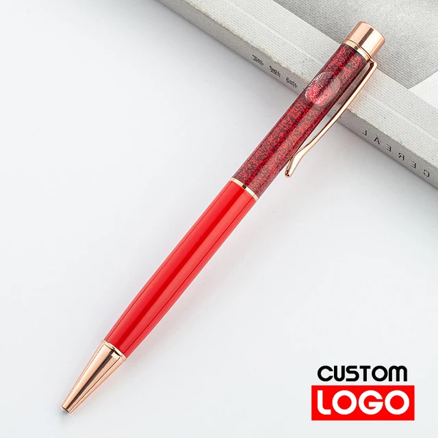 Creative Gold Foil Oil Pen Crystal Wafer Pen High-grade Metal Signature Pen Custom LOGO Lettering Engraved Name Stationery red
