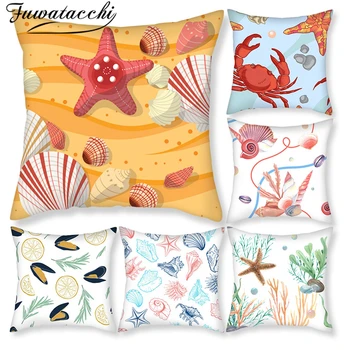 

Fuwatacchi Starfish Linen Cushion Cover Cartoon Crab Shell Pillow Cover for Home Chair Sofa Decorative Throw Pillowcases 45x45cm