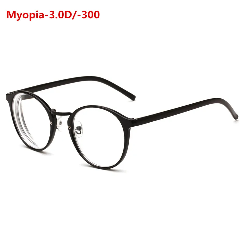 Ультралегкие TR90 готовые очки для близорукости для женщин и мужчин ретро круглые студенческие близорукие очки с диоптриями-0,5-1,0-1,5-2,0-6,0 - Цвет оправы: Black Myopia 300