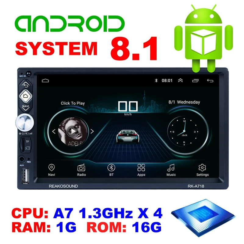 Android 8,1 автомобильный радиоприемник Gps навигация 2 Din автомобильный радиоприемник 7 дюймов Автомобильный Mp5 мультимедийный плеер Wifi Bluetooth Mp5 плеер