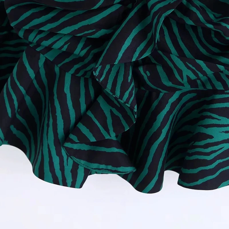 Fashion Printing Cascading Ruffle Women Mini Dress Autumn Leisure Lady Square Neck Lantern Sleeve Dresses D3713