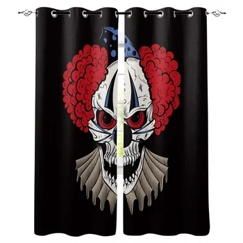 

Clown Bone Skeleton Tooth Line Window Curtains Living Room Kitchen Curtains for Bedroom Left and Right Biparting Open Curtains