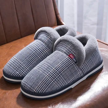 

2019 TZLDN Men'S Winter Home Cotton Shoes Bedroom Warm Plush Slippers Living Room Soft Wearing Cotton Slippers Pattern Slippers