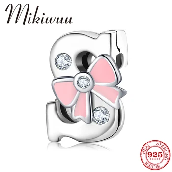 

925 Sterling Silver Alphabet Letter S Crystal Bow Charm Clip Bead Fit Original Reflection Charm Bracelet Watch Authentic Jewelry