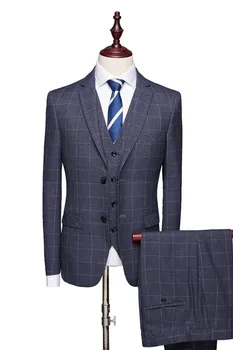 

Men Suits Notch Lapel Plaid Groom Wear Tuxedos Groomsmen 3 Pcs (Jacket+Pants+Vest) Formal Business Suit for Men Custom Made