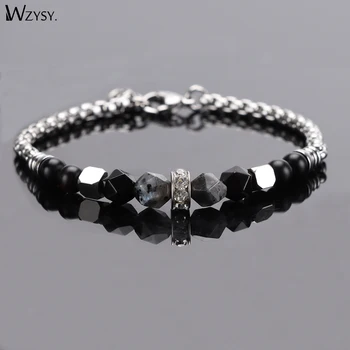 

Stainless steel box chain tiger eye micro inlaid Zircon Bracelet titanium steel Obsidian Bracelets for men beads jewelry
