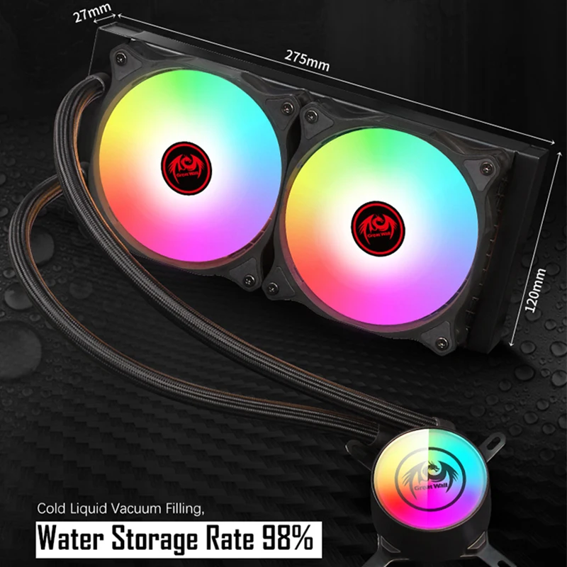 Great Wall RGB Water Cooling CPU Radiator Dual Fan 120mm Efficient Water Cooler 3PIN Processor Heatsink PC Case LED All Platform
