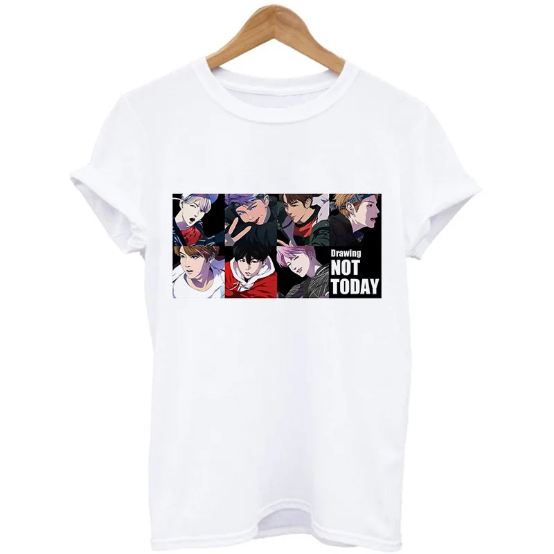 JIN SUGA J HOPE JIMIN V JUNGKOOK футболка Женская корейский стиль Bangtan мальчики мультфильм футболки с изображением женская футболка Ulzzang Harajuku