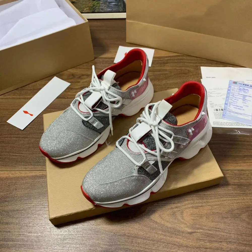 

New BrandGray Spike-Sock Men Simplest Outdoor Sports Red Runner Bottom Sneakers Real Leather Loafers Flat Footwear Lace Up Shoes