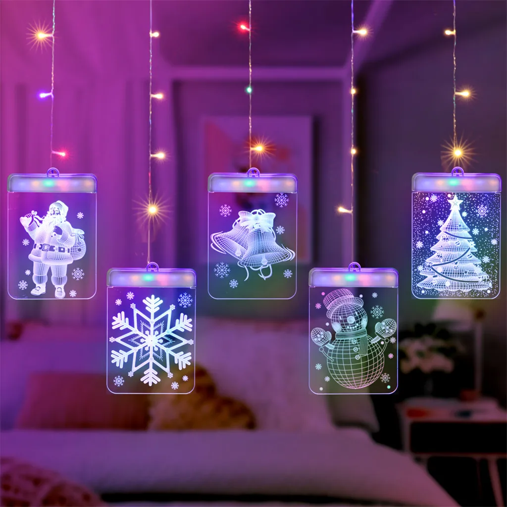 Рождественская лампа, акриловая, теплая, белая, праздничный знак, ночник, 3D, Санта Клаус, колокольчик, снежинка, светодиодный, рождественское окно, декоративные огни# T2