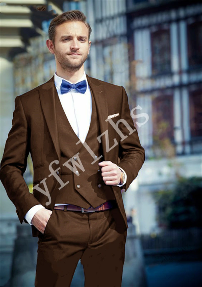 

New Arrival One Button Groomsmen Peak Lapel Groom Tuxedos Men Suits Wedding/Prom Best Man Blazer ( Jacket+Pants+Vest+Tie) B77