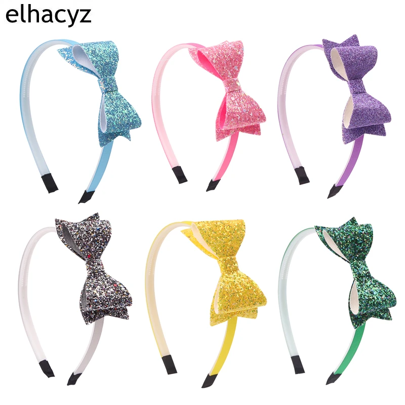 2Pcs New 4'' Shiny Glitter Bow Headband Girls Hairband Ribbon Covered Plastic Headband Child Lovely Gift Party Hair Accessories