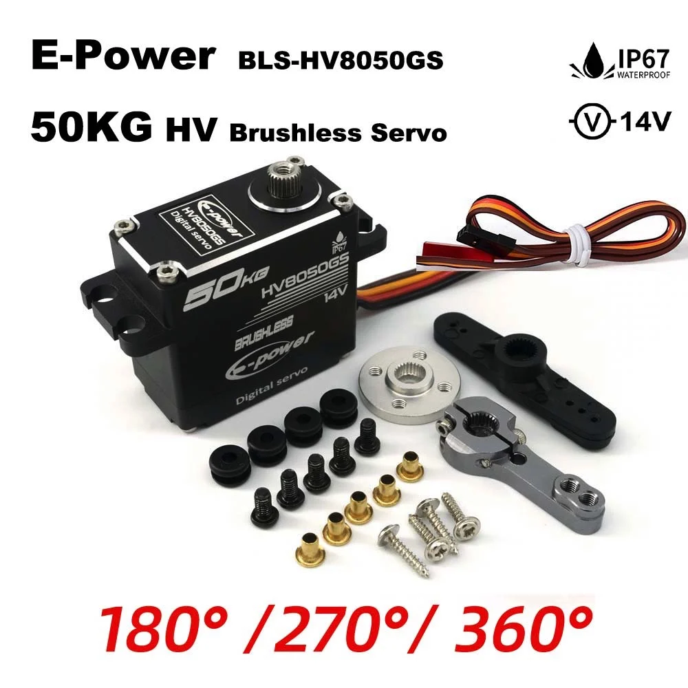

Servo E-Power Waterproof BLS-HV8050GS 50KG 180°/270°/360° Aluminum Digital 14V HV Brushless for 1/5 RC Car Truck Boat