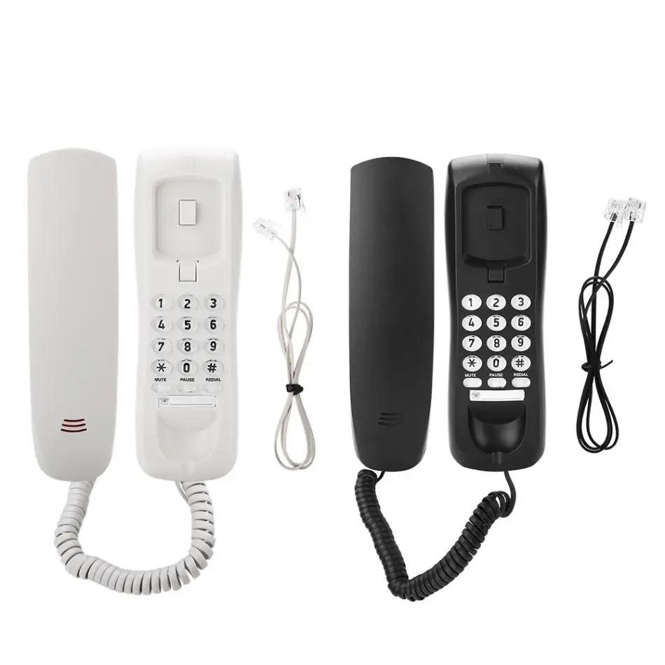 Home Hotel Wired Phone Telefon With Mute Redial Pause Mini Telephone Bedside Wall Extension Battery Landline Phone Black White