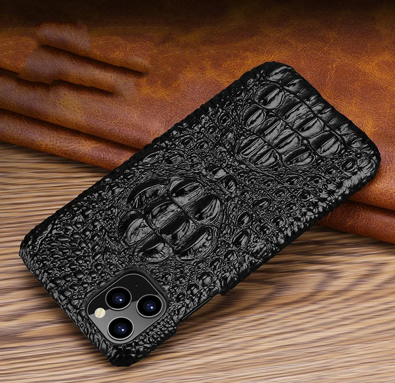 Роскошный чехол для телефона из натуральной кожи для Apple Iphone X Xs 11 Pro Max Xr 7 8 Plus задняя крышка 3d крокодиловая кожа Твердый Чехол - Цвет: Black