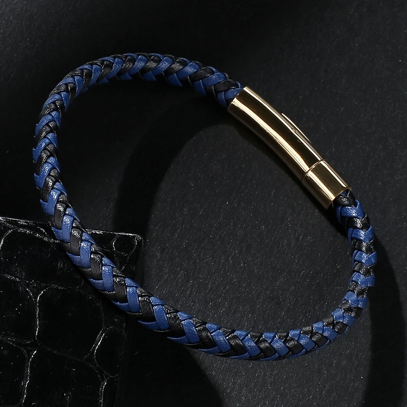 Fashion Hot Male Charm Bracelets Blue Leather Rope Mixed Braided Bangle Simple Style Punk Men Classic Jewelry