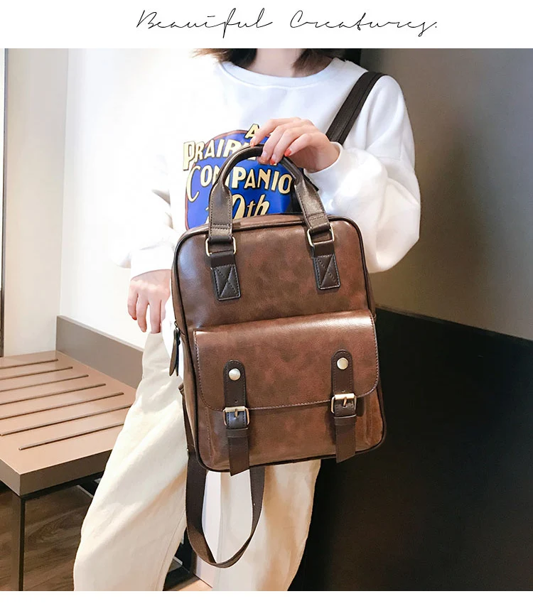 new mochila feminina anti theft school bags  travel vintage laptop brown leather big backpack women korean designer daypacks