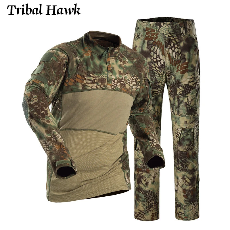 no hat New Men's Combat Camo Suits Outdoor Airsoft Uniform-Jacket Pant Outwear 