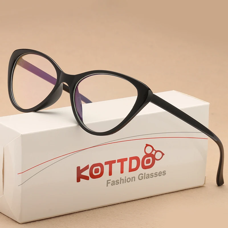 KOTTDO, Модные Винтажные оправа для очков в стиле кошачьи глаза, женские очки для чтения, оптические очки для унисекс, очки UV400 - Цвет оправы: Bright black