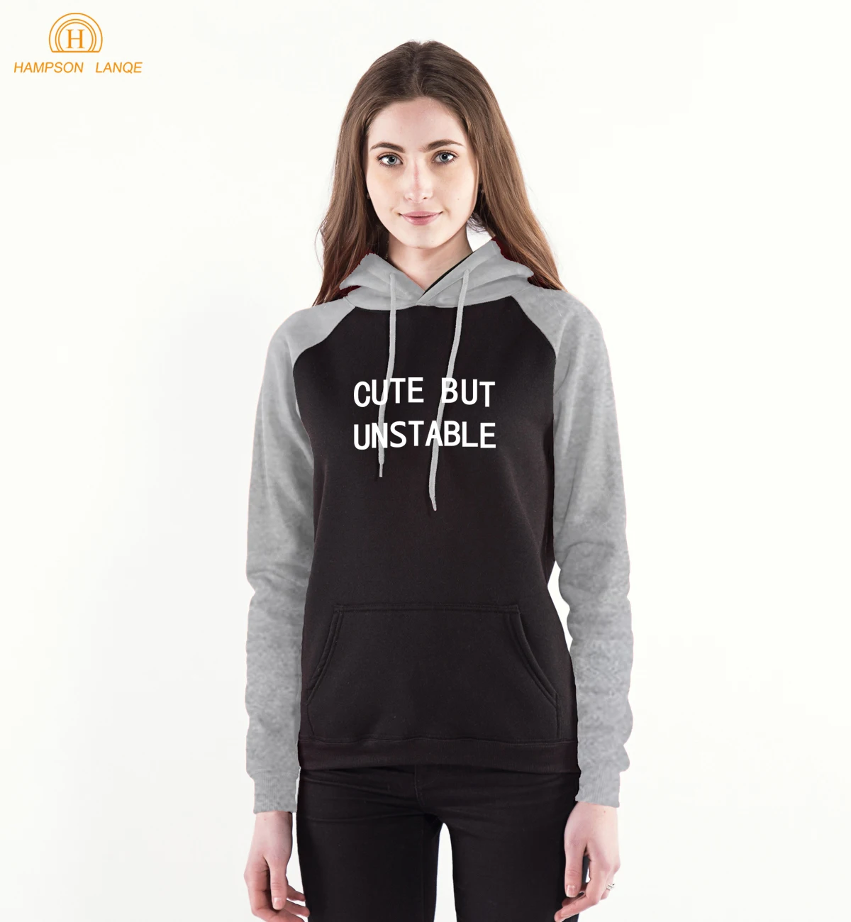 Серый Милые, но неустойчивые с буквенным принтом женские толстовки реглан весна осень панк хип-хоп толстовки женские теплые флисовые уличные - Цвет: Серый