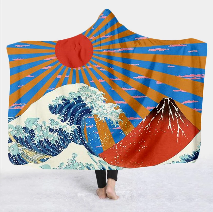 

Japanese Famous Paintings The Great Wave Blanket Hooded Blanket 3D full print Wearable Blanket Adults men women Blanket style-6