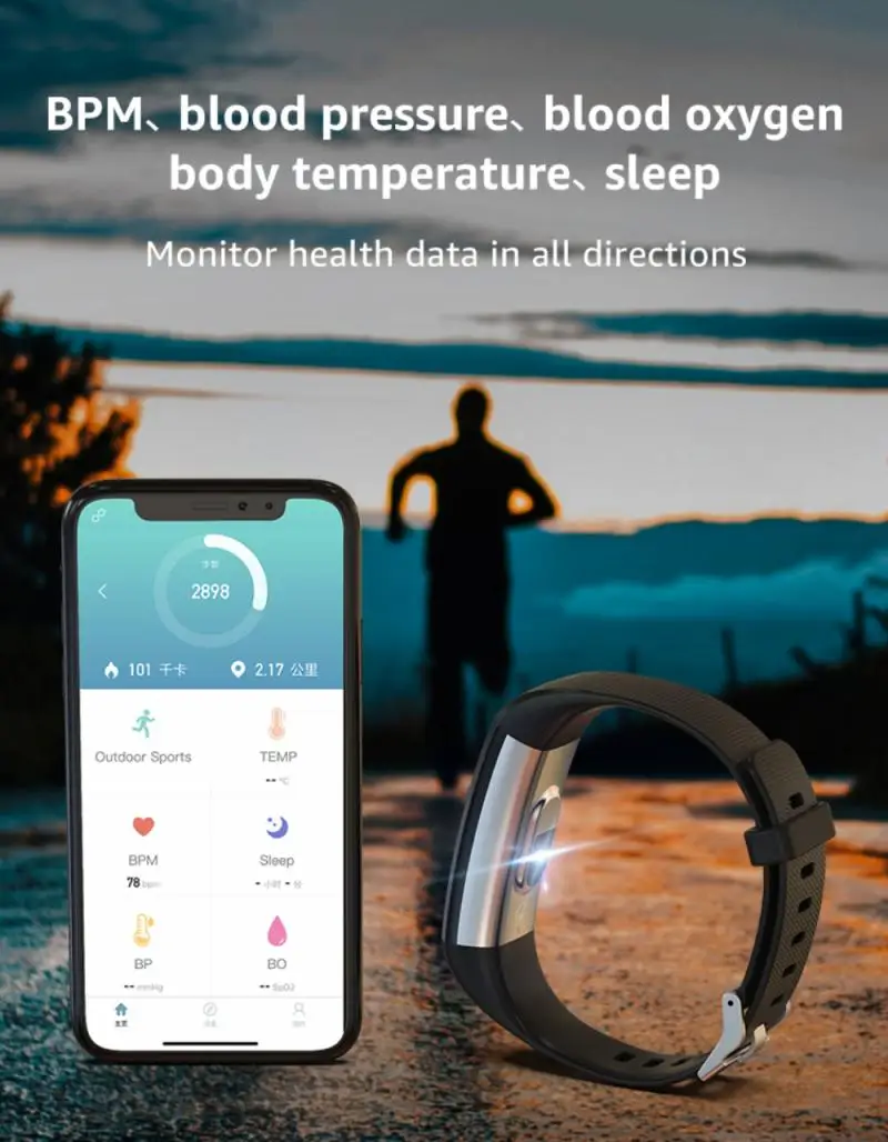 S5 Plus Smart Bracelet Heart Rate Blood Pressure Health Waterproof IP68 Smart Watch S5 Sport Watch Wristband Fitness Tracker MAN