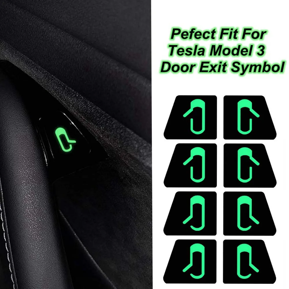 

8pcs/set Auto Accessories Car Door Open Exit Sticker Decal Interior Decoration Open Button Reminder Fit for Tesla Model 3