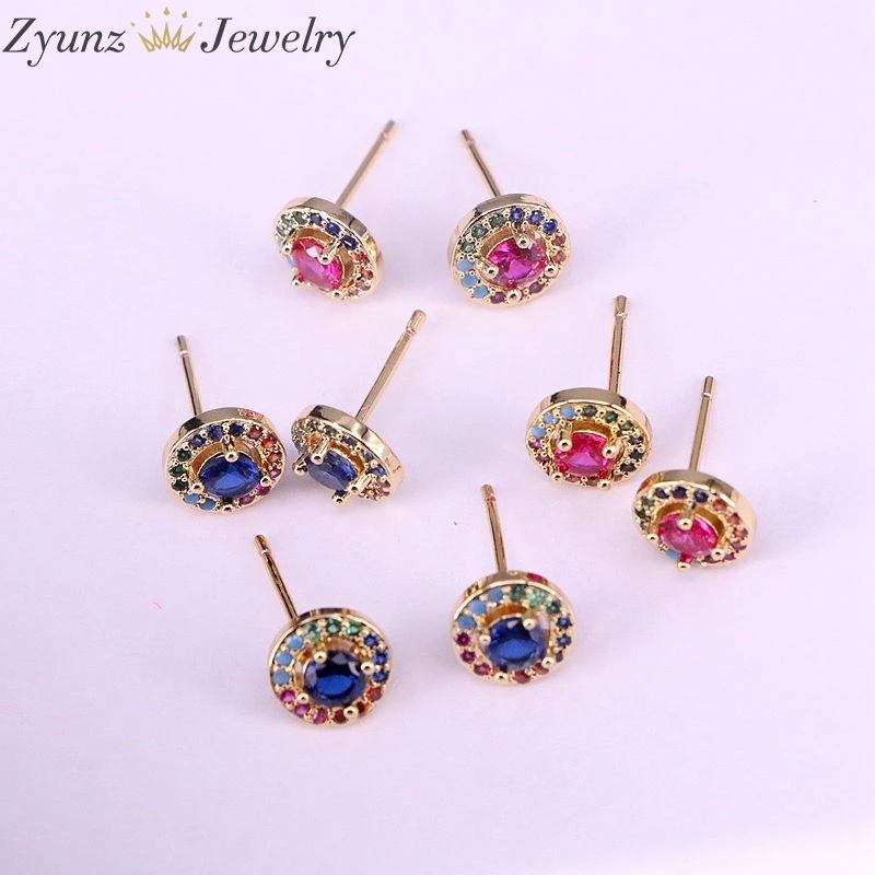 10 пар, модные серьги-гвоздики с красочными Фианитами, круглые серьги, высокое качество, ювелирные изделия для женщин и девушек