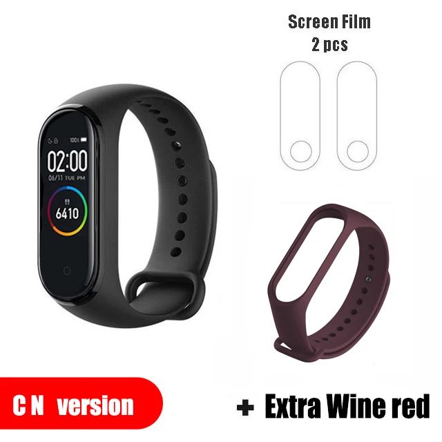 Xiaomi mi Band 4 умный браслет 3 цвета AMOLED экран mi band 4 Smartband фитнес-тренажер Bluetooth спортивный водонепроницаемый смарт-браслет - Цвет: CN Add wRed Strap