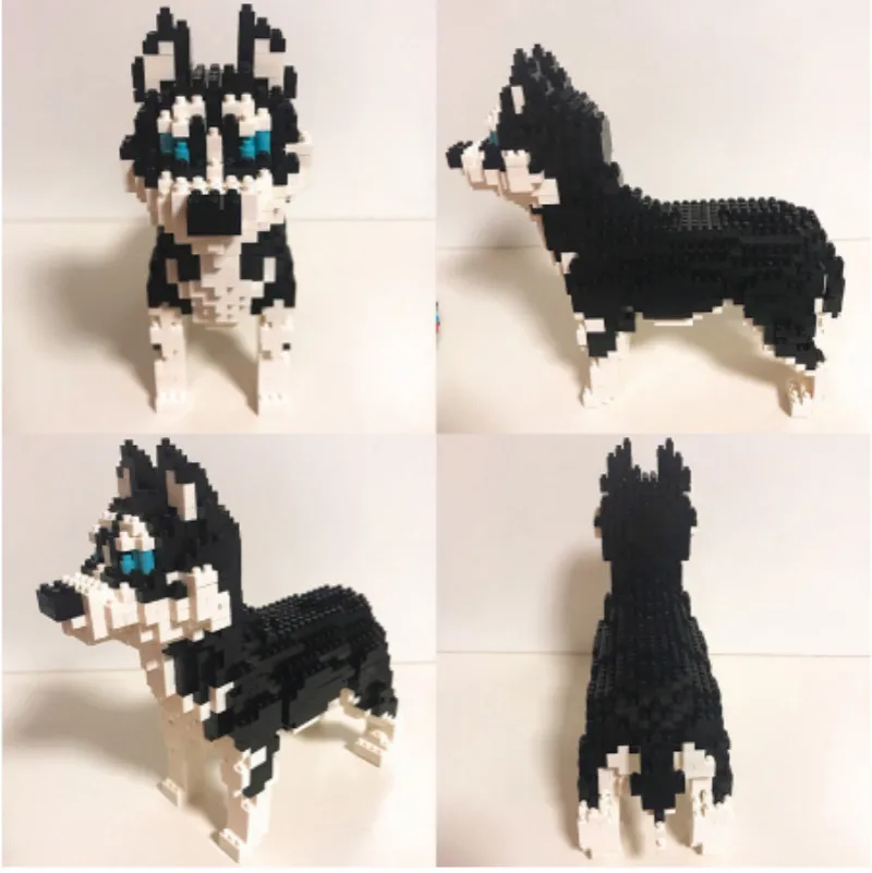 950pcs+ 6618-3 6618-4 Middle Size Dog Building Block Cute Husky Alaska Model Pet Cartoon Building Bricks Kids Toys for Children