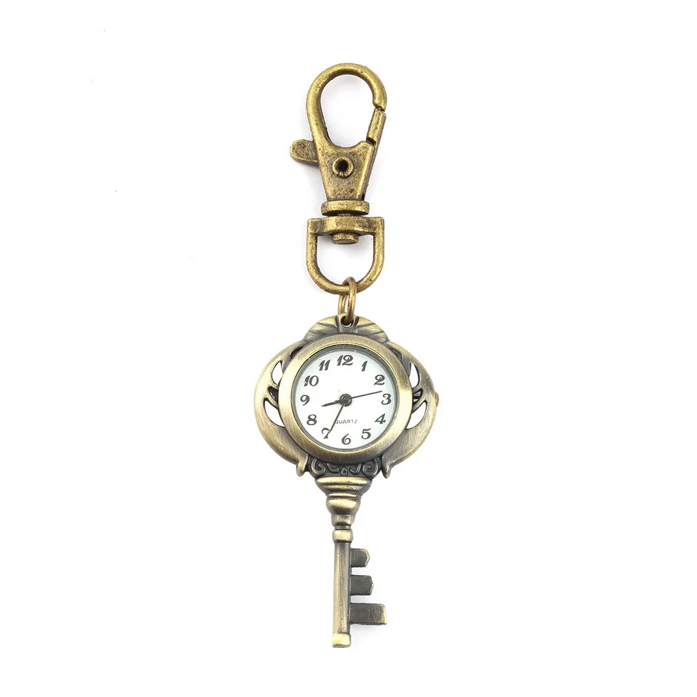

Vintage Antique Stainless Steel Quartz Pocket Watch Keychain Key Chain Unisex Gift