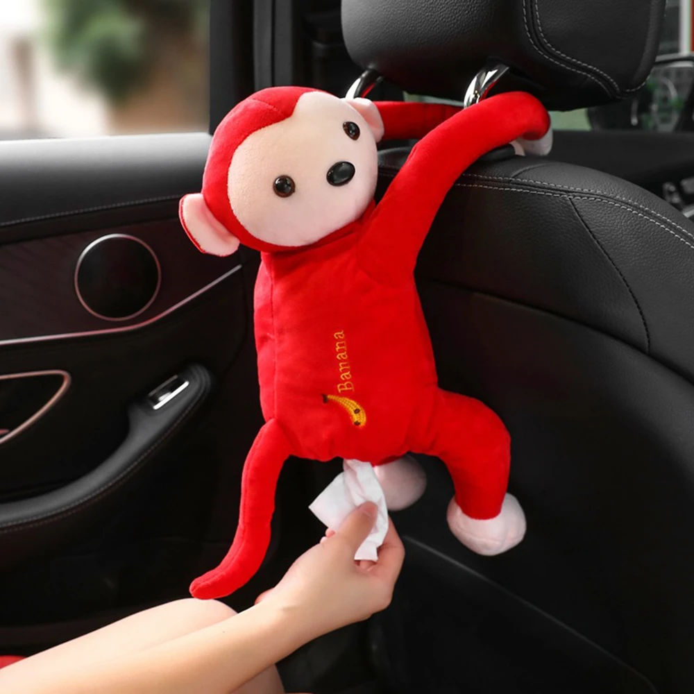 Tissue Box Cartoon Car Armrest Box Paper Animal Decor Car Napkin Cover Monkey
