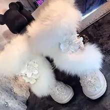 Лисий мех; высокие кожаные сапоги-трубы; толстые теплые ботинки для катания на лыжах; женские ботинки; богиня; хлопковые ботинки