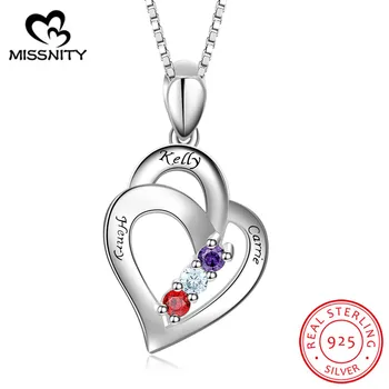 

Sterling Silver Personalized Mothers Necklace with 3 Simulated Birthstones Engraved Name Women Customized Promise Penda