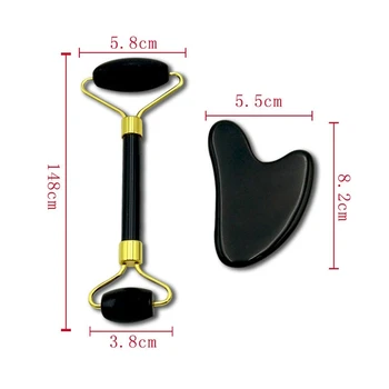 

Natural Obsidian Massage Roller Double Head Jade Stone Facial Massage Roller Guasha Set Tool Gold