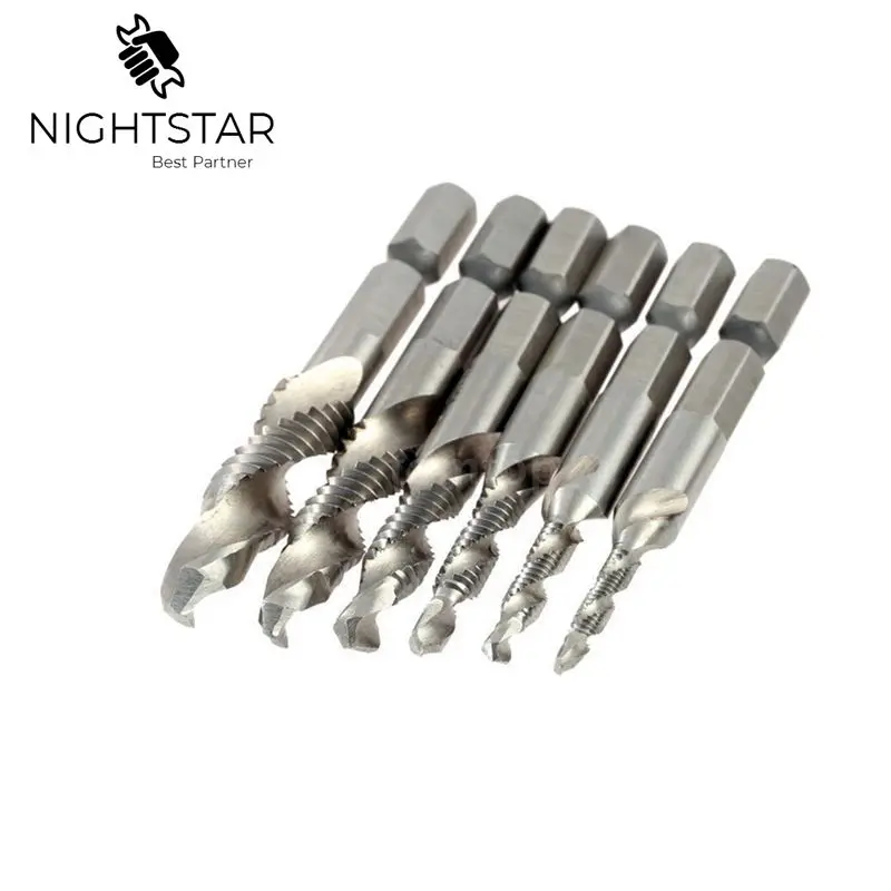 

6Pcs HSS Drill Tap Combination Bit Set Deburr Countersink Hex Bit 1/4 1/8 3/8 3/16 5/16 5/32 Screw Tap Drill Bit-1/4 Shank