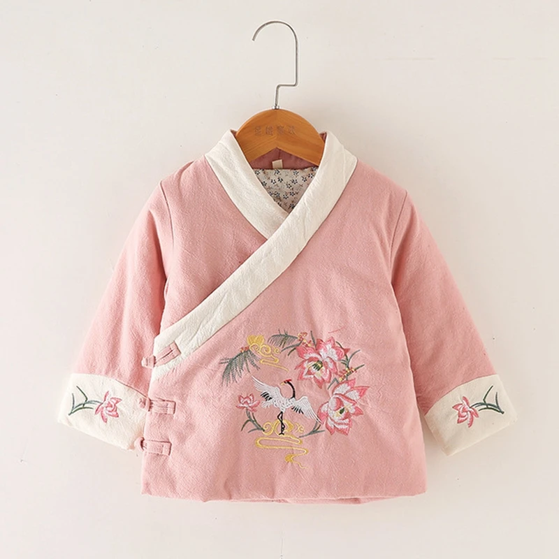 Хлопковая теплая одежда Hanfu в китайском стиле; зимняя одежда в национальном стиле; одежда в стиле ретро; хлопковый Детский костюм в стиле Тан