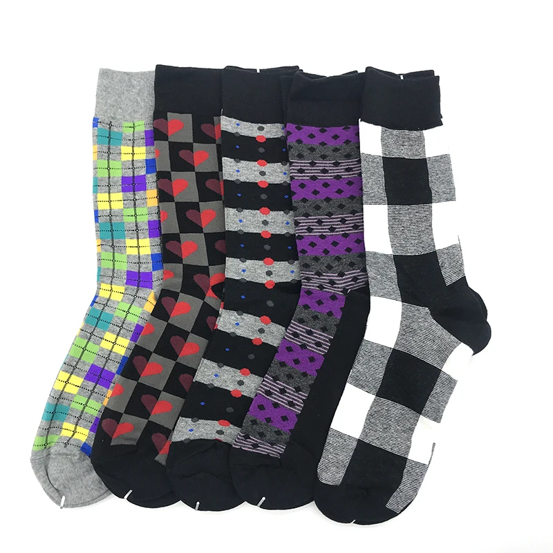 VPM, Подарочная коробка, цветные мужские носки из чесаного хлопка, деловые носки Harajuku, крутые Черные Серые сетчатые носки Тетрис, 5 пар/лот - Цвет: v35-3opp