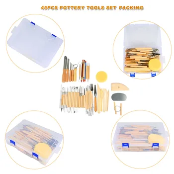 

HOT 45pcs/Set Wooden Ceramic & Clay Sculpting Pottery Art Tools Kit with Plastic Case TI99