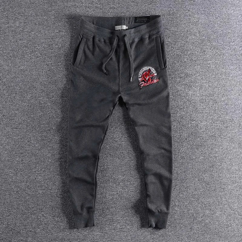 new arrival Four Seasons Men's Casual Pants and trouser with American Style Embroidery high quality fashion wear on sale - Цвет: Темно-серый
