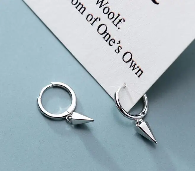 

1pair Authentic 100% Real 100% 925 Sterling Silver fine Jewelry cone Geometric Hoop Huggie Earrings GTLE2845