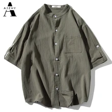 Camisa de manga corta de lino para hombres, ropa informal japonesa de gran tamaño, camisas de moda Vintage para hombres, camisas de vestir, ropa para hombres 2020