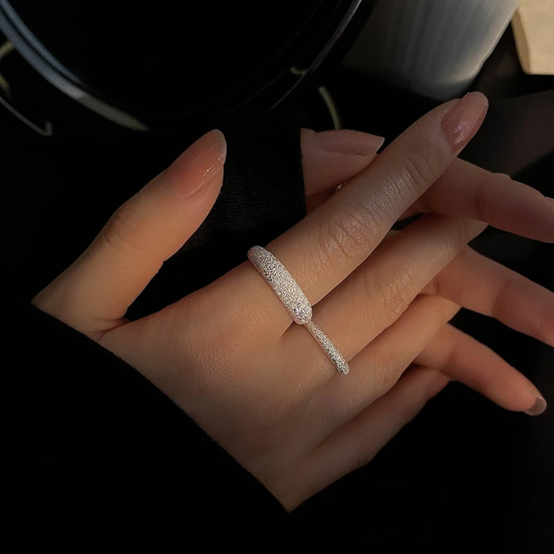 Ring Silver 925 Sterling Index Finger Open Adjustable Frosted Sense For Female