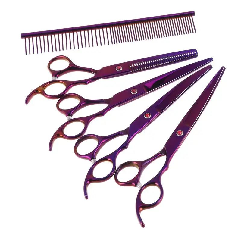 RUIMIO 1 Set 7 Inch Pet Dog Safety Scissors With Comb Grooming Thinning Animal Cutting Scissors Tools For Pet Supplies - Цвет: Фиолетовый