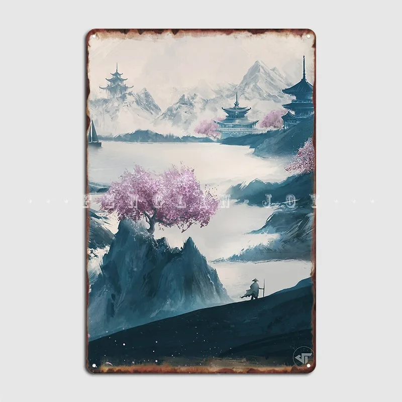 

Japanese Landscape Painting Metal Plaque Poster Club Club Bar Create Mural Painting Tin Sign Poster