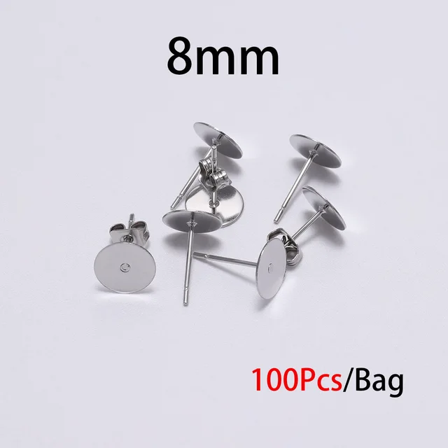 20-100pcs/lot Gold Stainless Steel Blank Post Earring Studs Base Pins With Earring Plug Findings Ear Back For DIY Jewelry Making 8 x 12mm