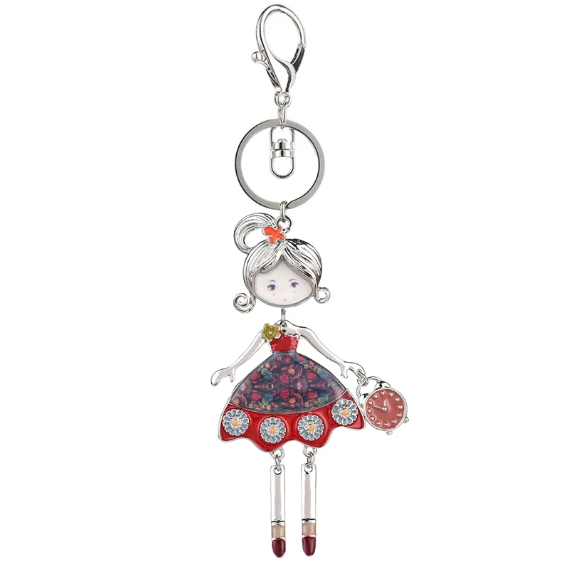 Handmade Doll Keychains for Car Key Fashion New Design Enamel Cute Girl Bag Pendant Keys Chains Ring Alloy Metal Keyring